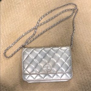 Silver Chanel wallet on a chain!